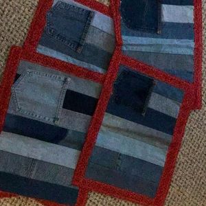 Blue Jean placemats with red trim.